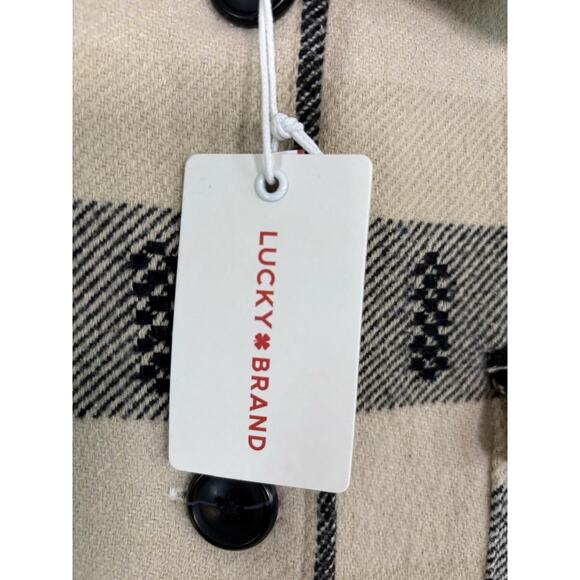 Lucky Brand Buffalo Plaid Oversized Jacket Women’s M Cream Black Southwestern - Picture 9 of 16
